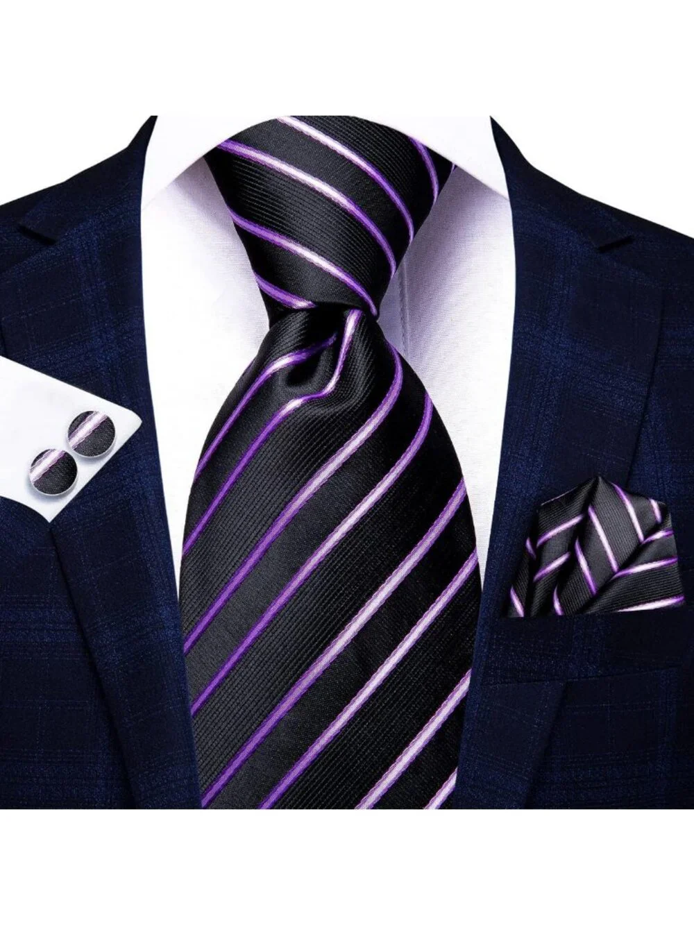 Men's Silk Tie Set - 5 Pcs Gift Box with Pocket Square & Cufflinks - Stylish